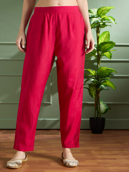 Festive Leheriya Printed Embroidered & Kurta with Pant and Dupatta - Rani