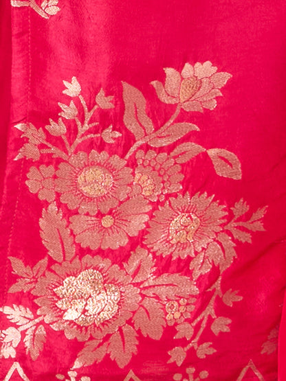 Floral Woven & Hand Embroidered Straight Kurta with Pant & Dupatta - Rani