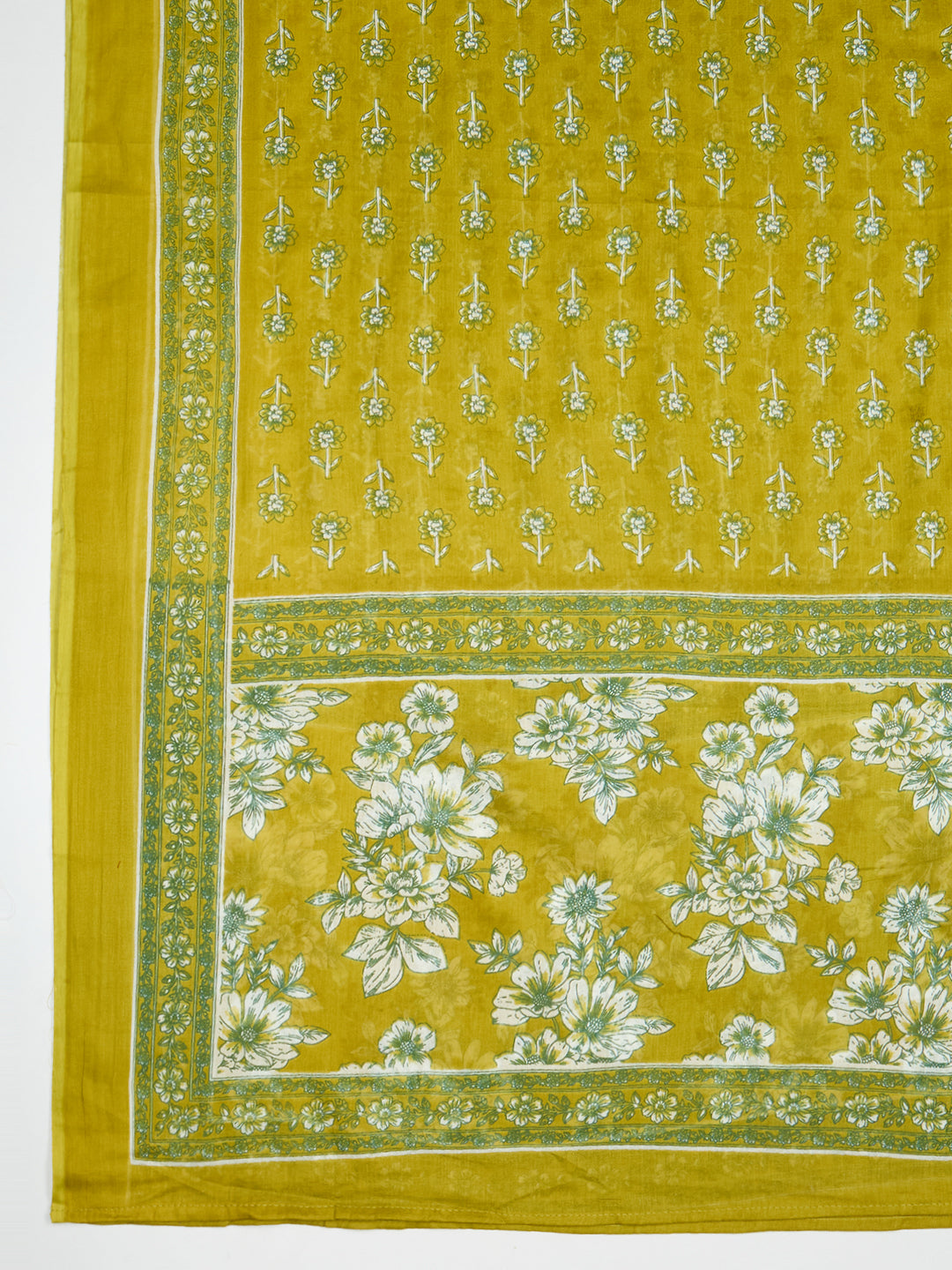 Floral Printed & Embroidered Straight Kurta with Pant & Dupatta - Lime Green