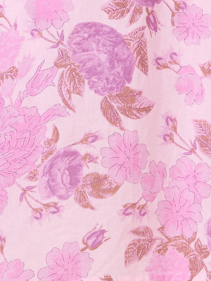 Ethnic Floral Printed Embroidered Straight Fit Kurta with Pant and Dupatta - Purple