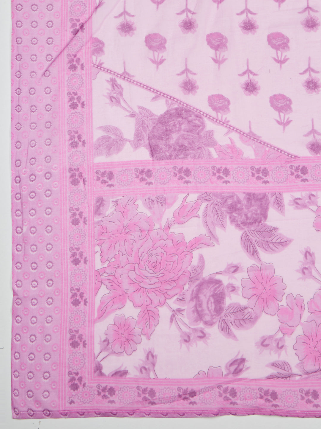 Ethnic Floral Printed Embroidered Straight Fit Kurta with Pant and Dupatta - Purple