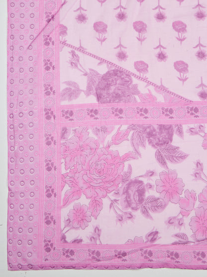 Ethnic Floral Printed Embroidered Straight Fit Kurta with Pant and Dupatta - Purple