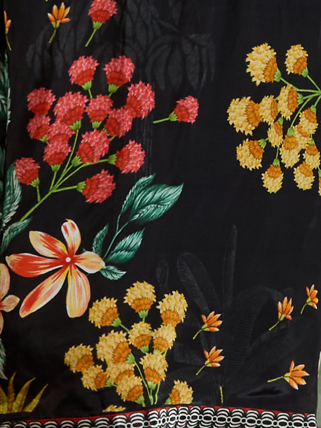 Abstract Floral Printed Embroidered Straight Fit Kurta with Palazzo - Black