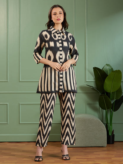 Abstract Chevron Printed A-Line Co-ord Set -Multi