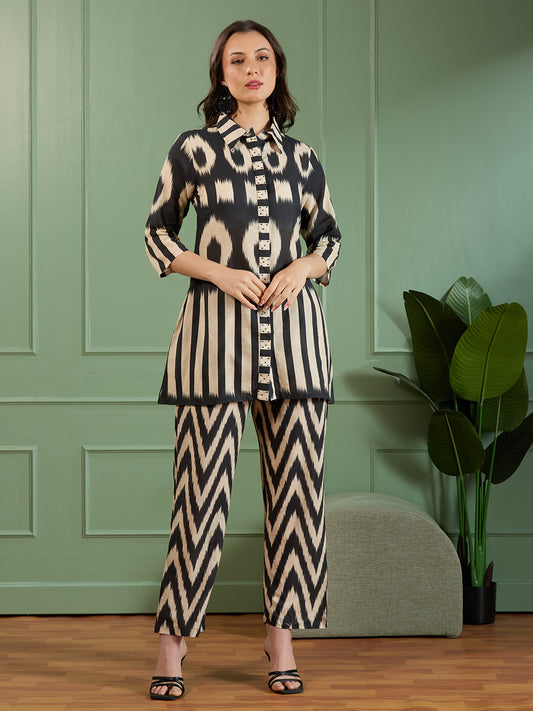 Abstract Chevron Printed A-Line Co-ord Set -Multi