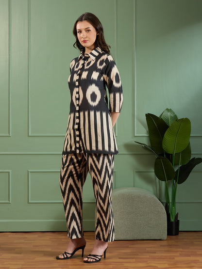 Abstract Chevron Printed A-Line Co-ord Set -Multi