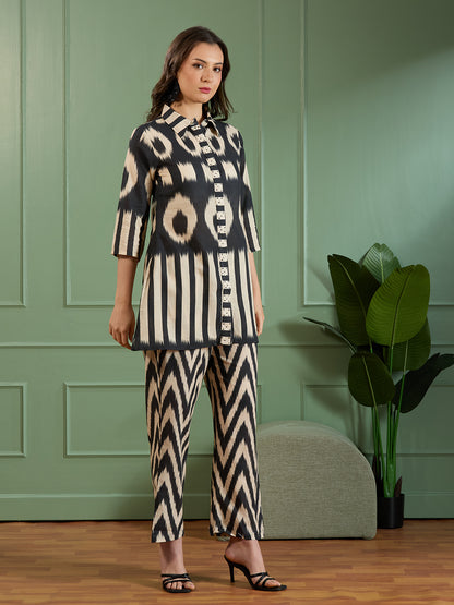 Abstract Chevron Printed A-Line Co-ord Set -Multi