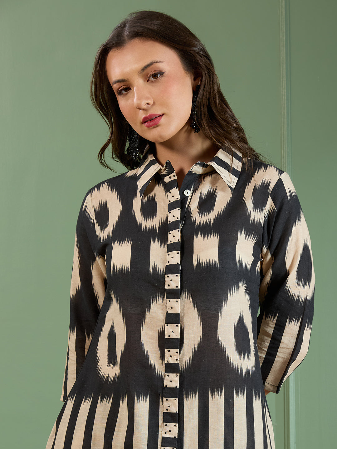 Abstract Chevron Printed A-Line Co-ord Set -Multi