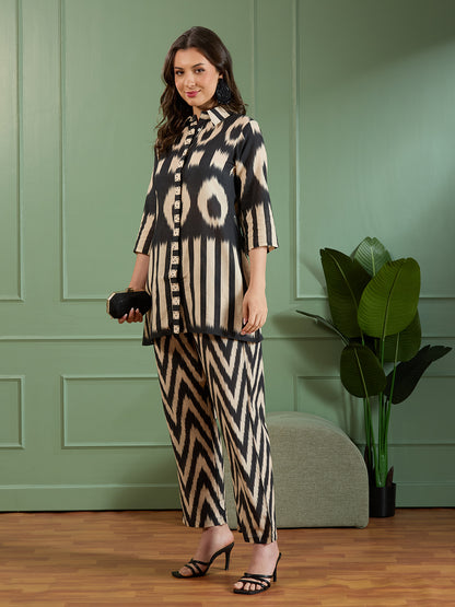 Abstract Chevron Printed A-Line Co-ord Set -Multi