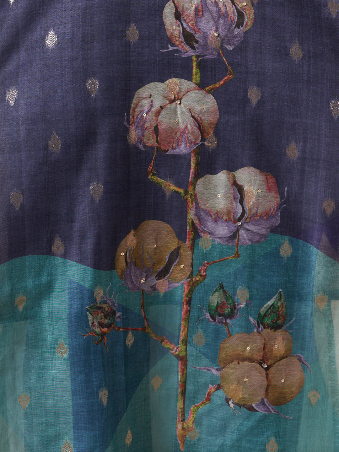 Abstract Floral Printed Embroidered Straight Fit Kurta with Pant and Dupatta - Blue