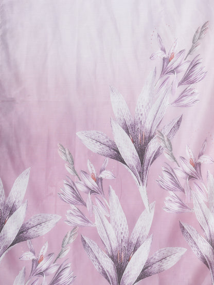 Floral Printed Embroidered Straight Fit Kurta with Pant and Dupatta - Mauve