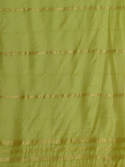 Solid Sequin & Zari Embroidered Straight Fit Kurta with Salwar and Dupatta - Lime Green