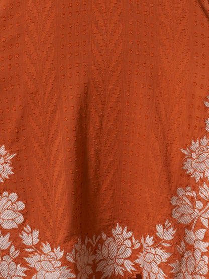 Floral Embroidered Straight Fit Kurta with Pant and Dupatta - Rust