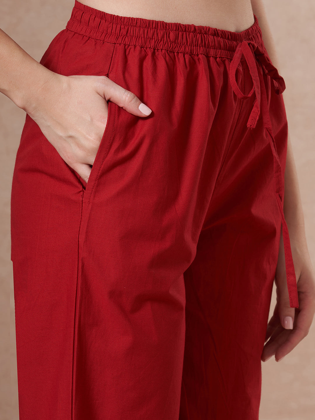 Solid Threadwork Embroidered Straight Fit Kurta with Palazzo and Dupatta - Red
