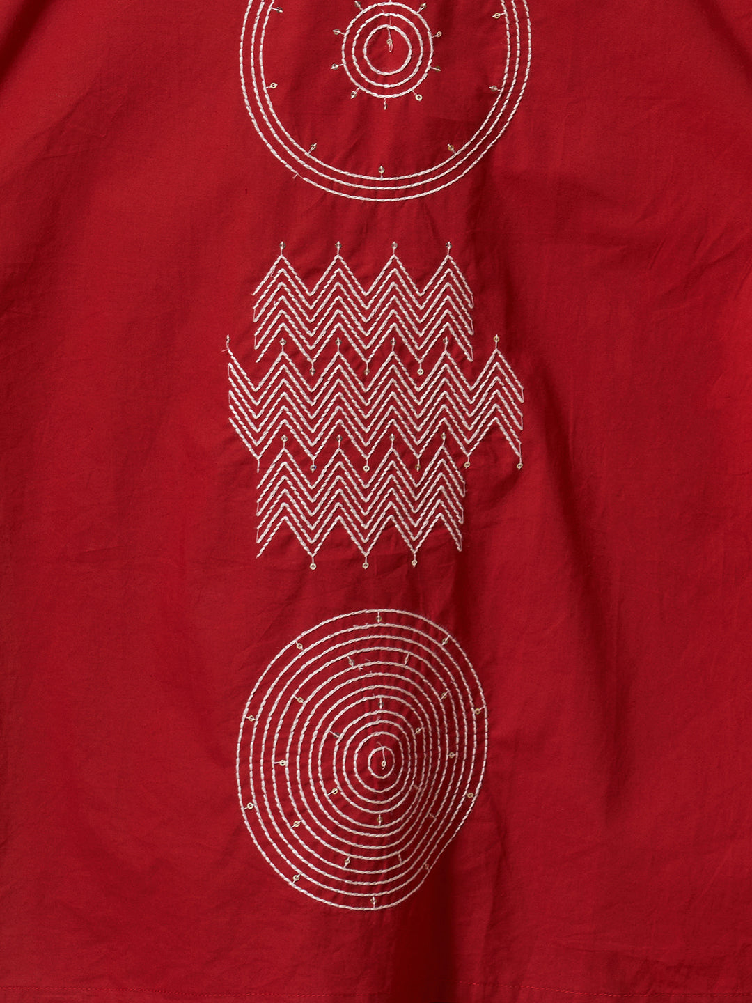 Solid Threadwork Embroidered Straight Fit Kurta with Palazzo and Dupatta - Red