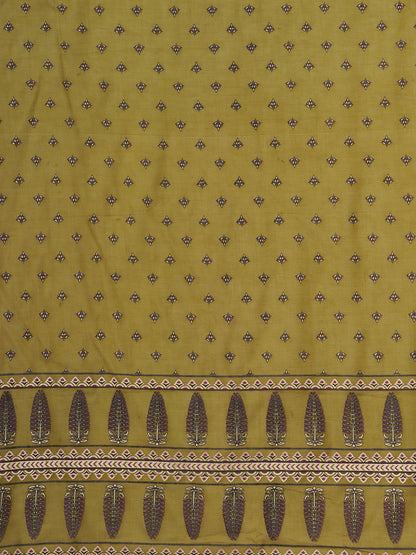 Ethnic Floral Printed & Embroidered Straight Kurta with Pant & Dupatta - Green