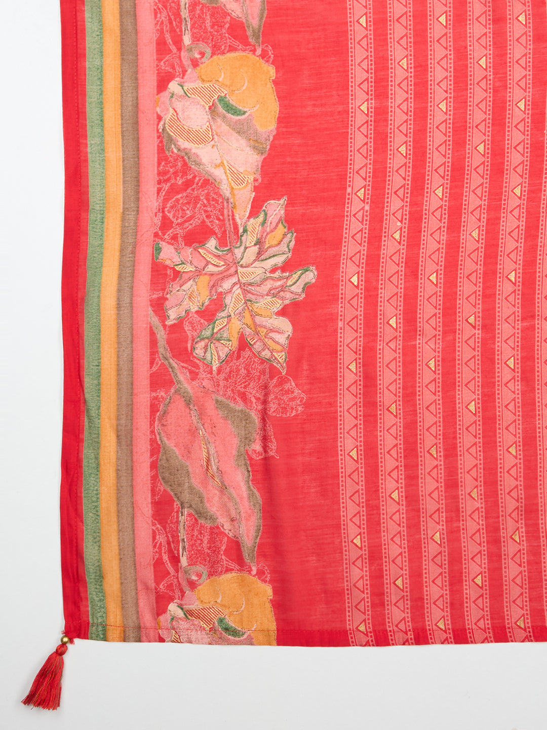 Abstract Floral Printed Embroidered Straight Fit Kurta with Palazzo and Dupatta - Red
