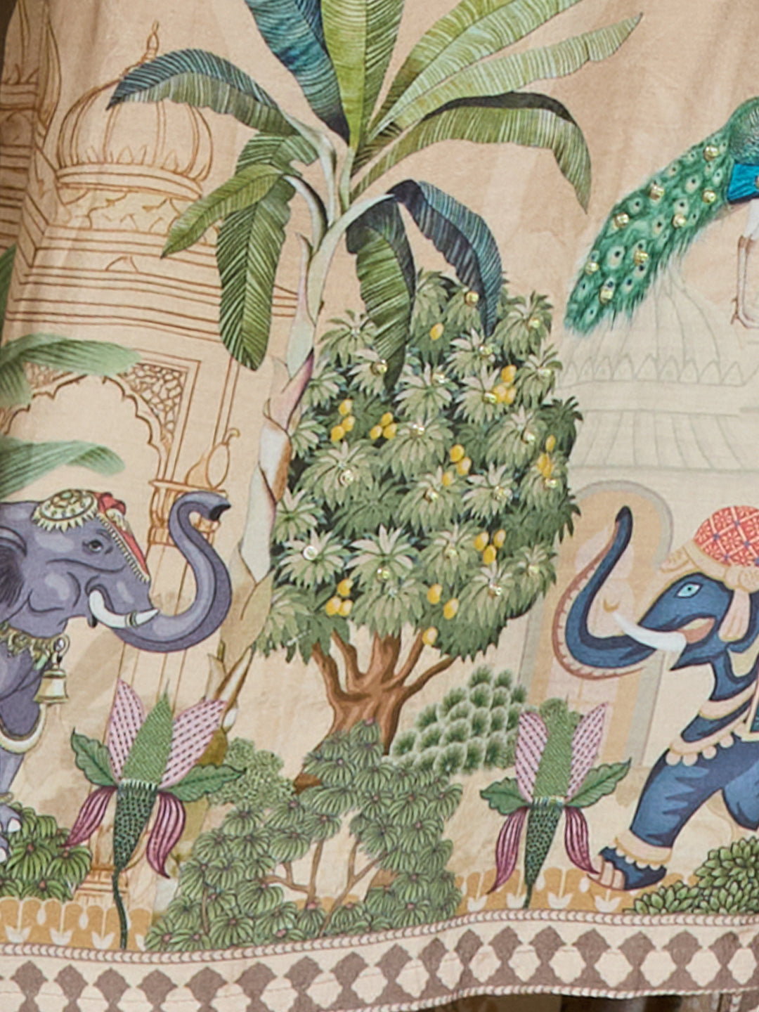 Festive Peacock Floral Printed Straight Fit Kurta with Pant and Dupatta - Taupe