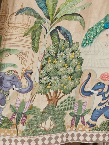 Festive Peacock Floral Printed Straight Fit Kurta with Pant and Dupatta - Taupe