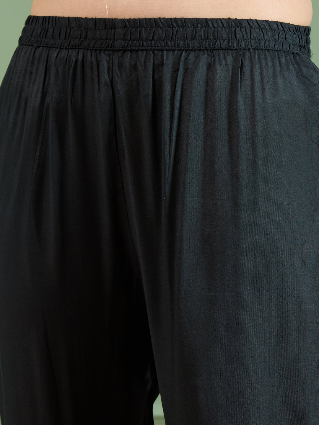 Abstract Floral Printed Embroidered Straight Fit Kurta with Pant and Dupatta - Black