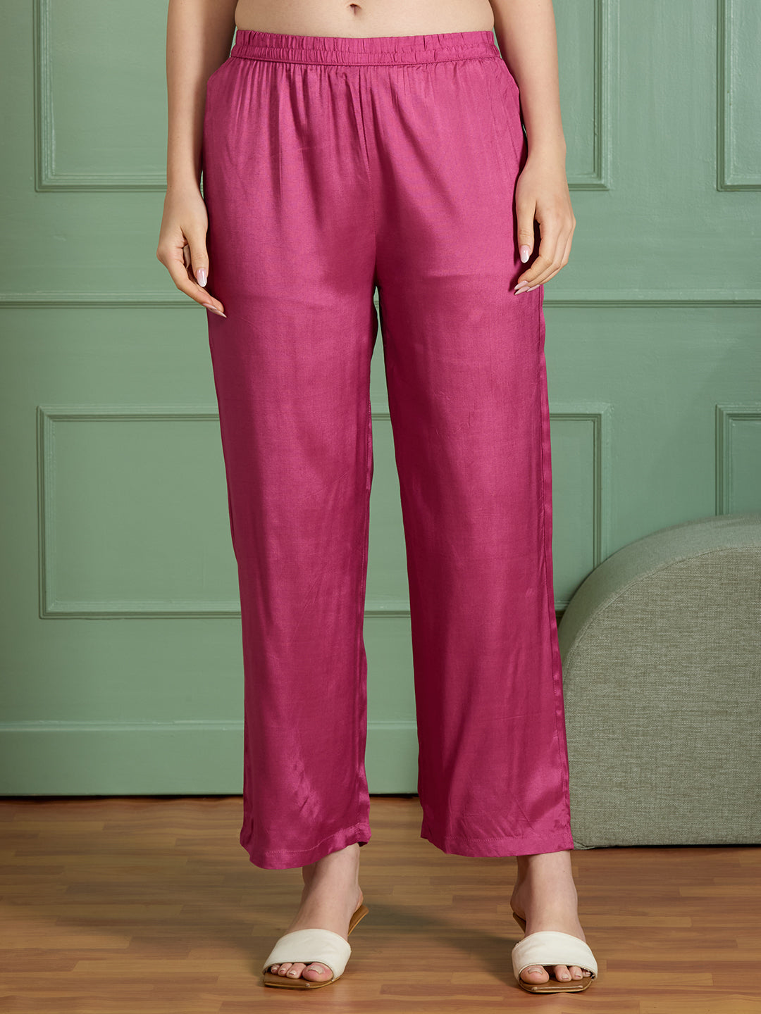 Solid Threadwork Embroidered A-Line Kurta with Pant & Dupatta - Pink