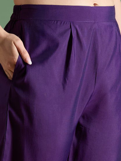 Leheriya Printed & Embroidered Straight Kurta with Pant & Dupatta - Purple