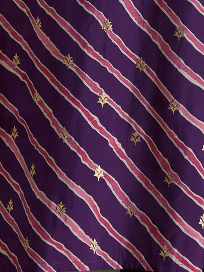 Leheriya Printed & Embroidered Straight Kurta with Pant & Dupatta - Purple