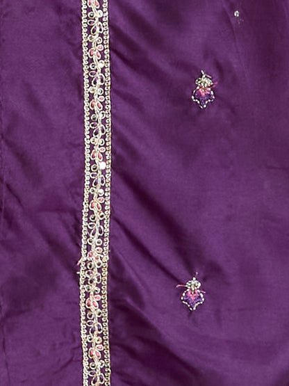 Leheriya Printed & Embroidered Straight Kurta with Pant & Dupatta - Purple