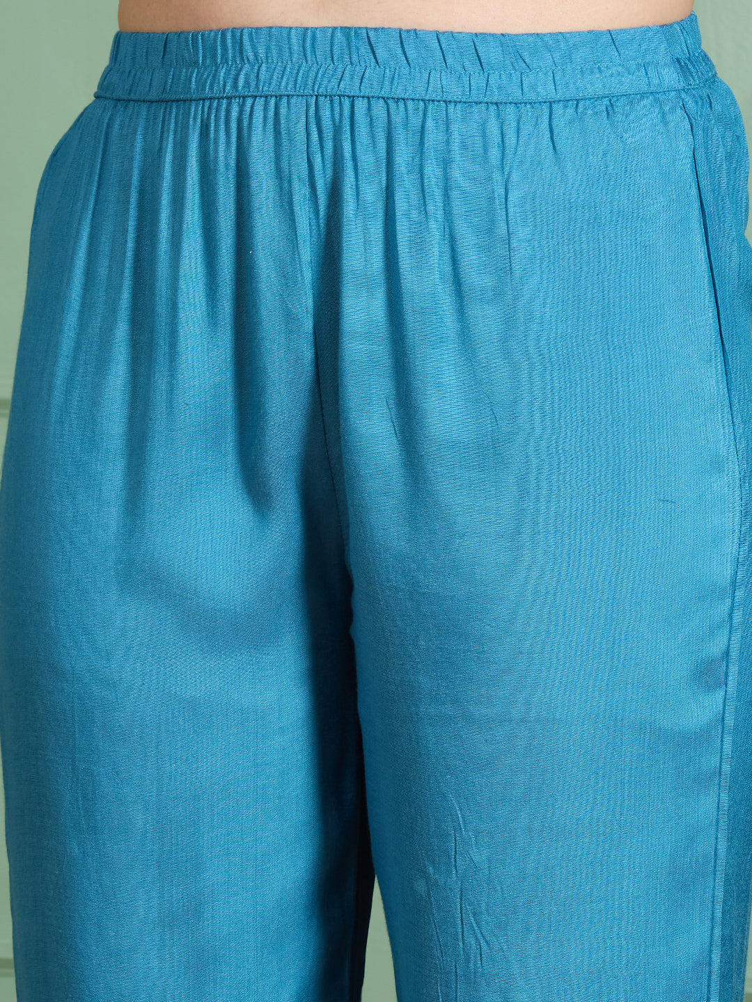 Solid Threadwork Embroidered A-Line Kurta with Pant & Dupatta - Blue