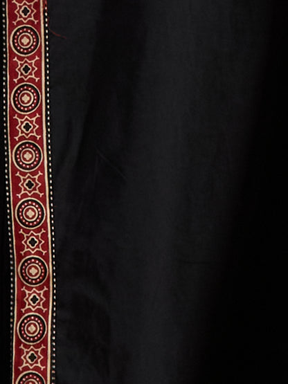Ethnic Embroidered Straight Fit Kurta with Palazzo and Ajrakh Printed Dupatta - Black