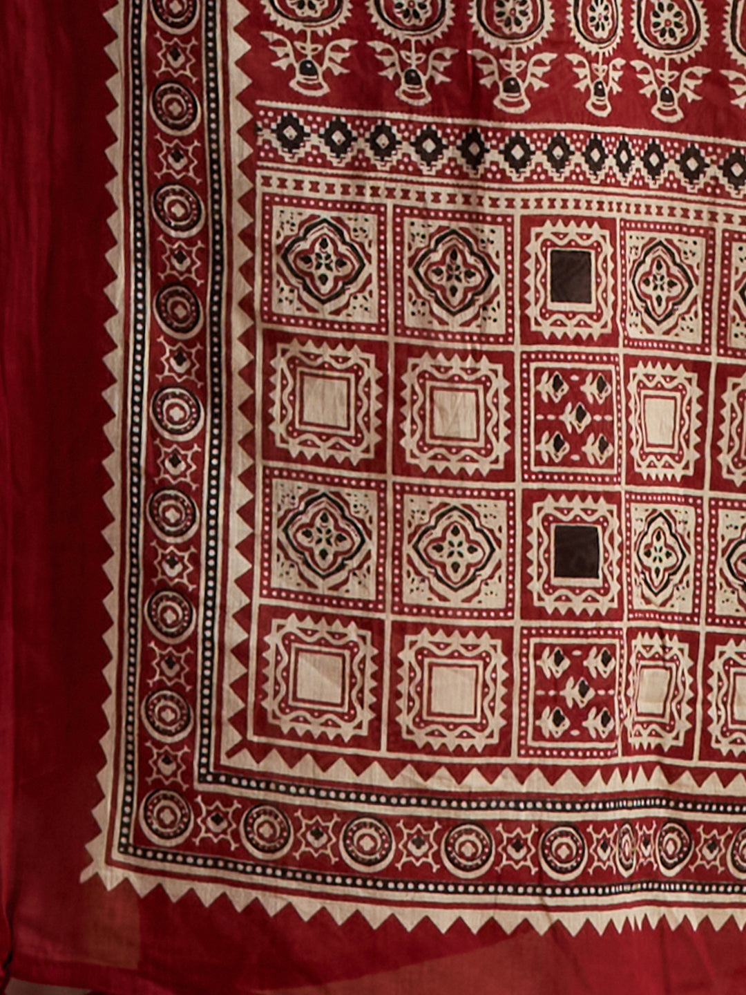 Ethnic Embroidered Straight Fit Kurta with Palazzo and Ajrakh Printed Dupatta - Black