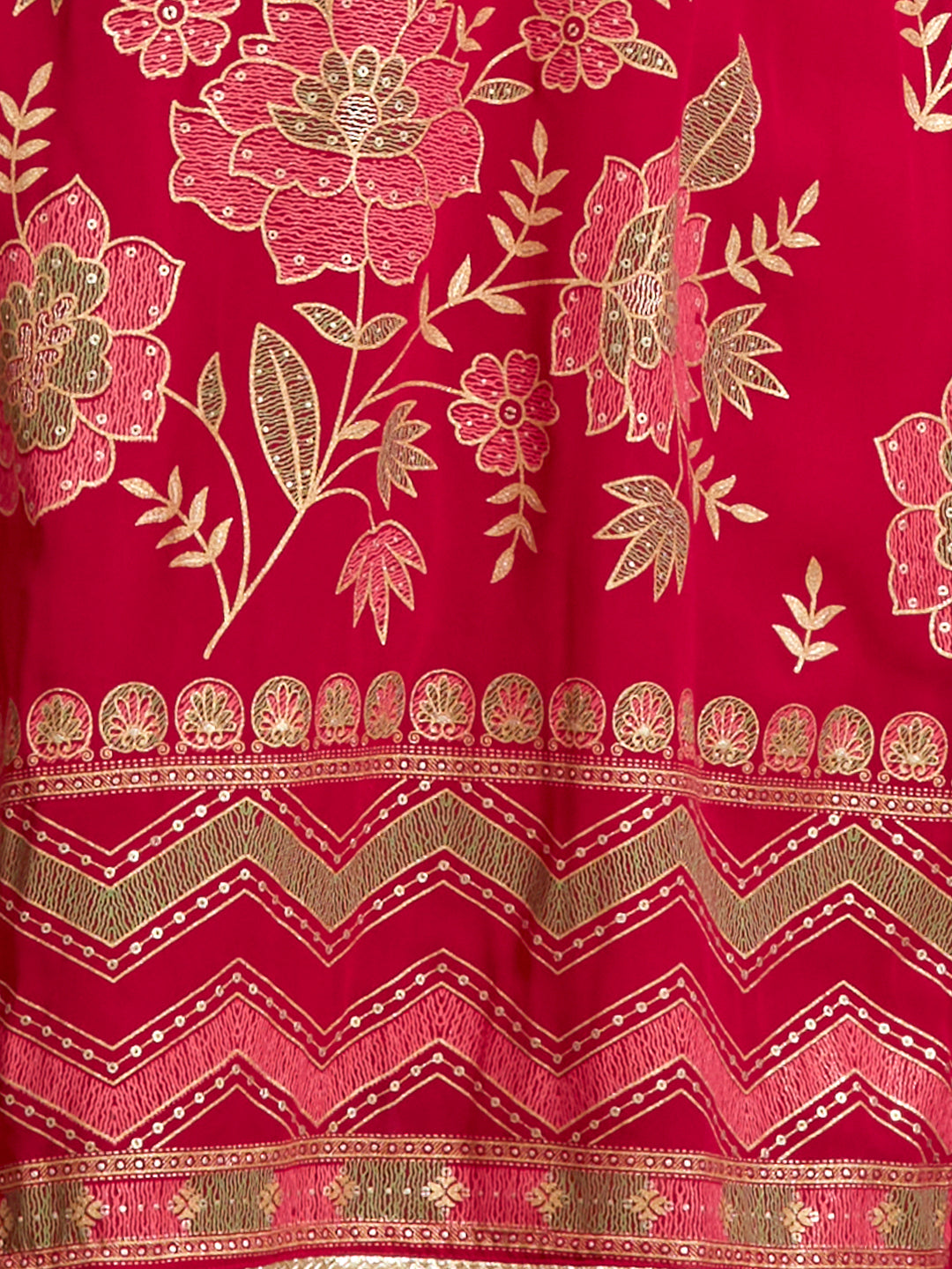 Ethnic Floral Printed Embroidered Straight Fit Kurta with Palazzo and Dupatta - Red