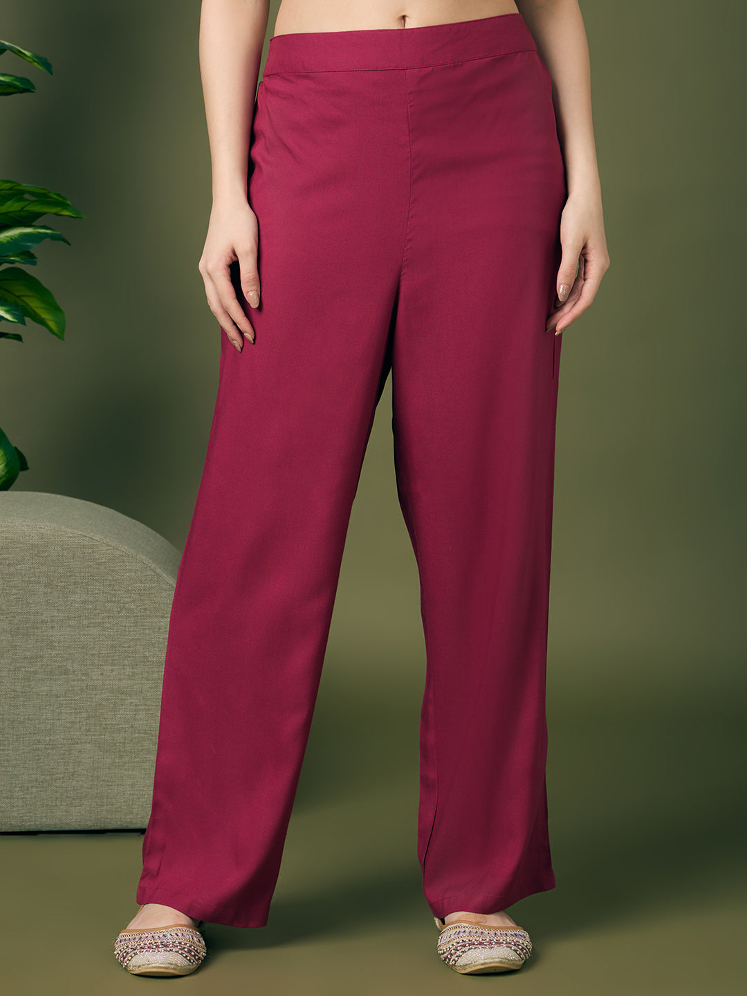 Solid Zari Embroidered A-Line Co-ord Set - Burgundy