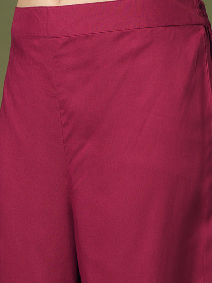 Solid Zari Embroidered A-Line Co-ord Set - Burgundy