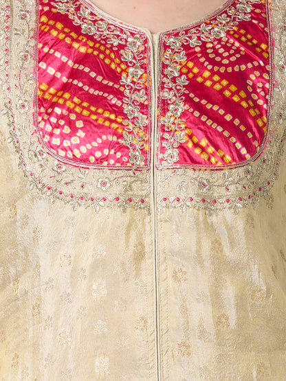 Solid Ethnic Floral Zari Embroidered Straight Fit Tissue Co-ord Set - Off White