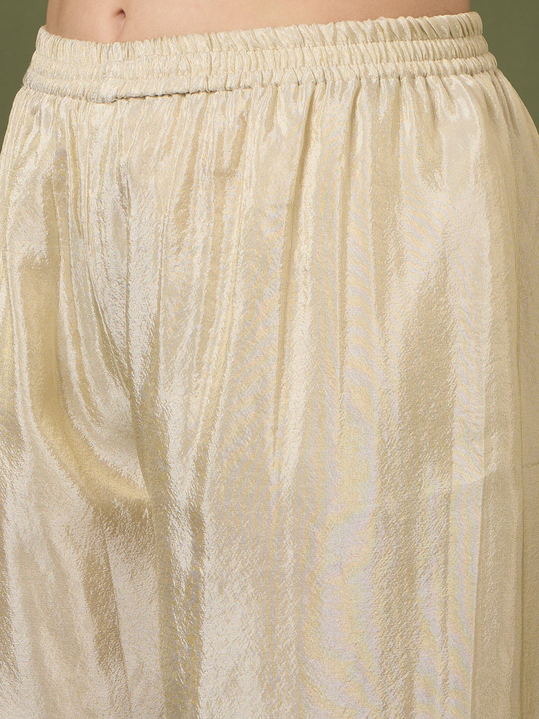 Solid Ethnic Floral Zari Embroidered Straight Fit Tissue Co-ord Set - Off White