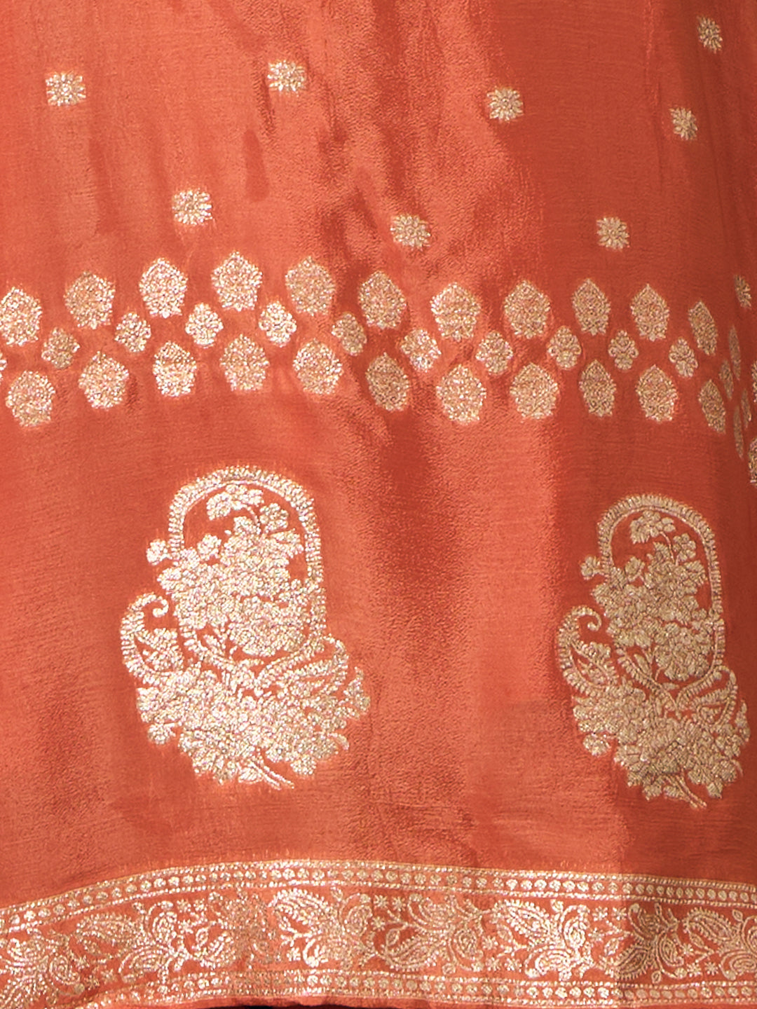 Festive Solid Floral Woven A-Line Kurta with Flared Palazzo - Peach