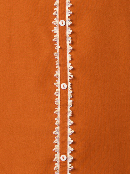 Solid Floral Embroidered Straight Fit Co-ord Set - Rust