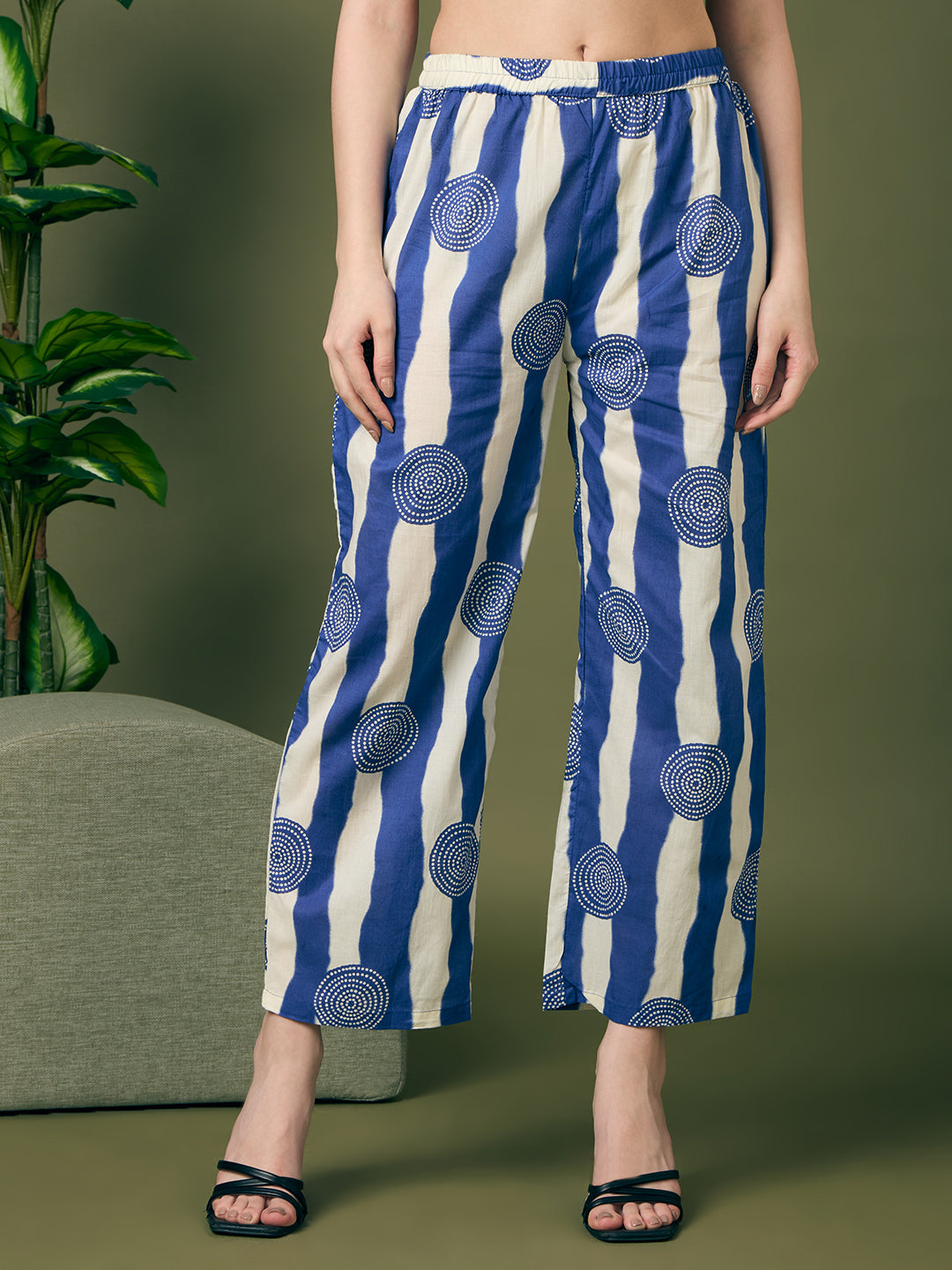 Ethnic Stripes Printed Straight Fit Co-ord Set - Blue