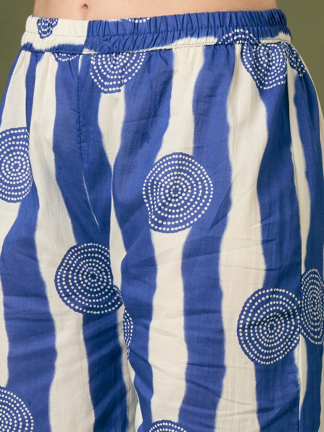 Ethnic Stripes Printed Straight Fit Co-ord Set - Blue