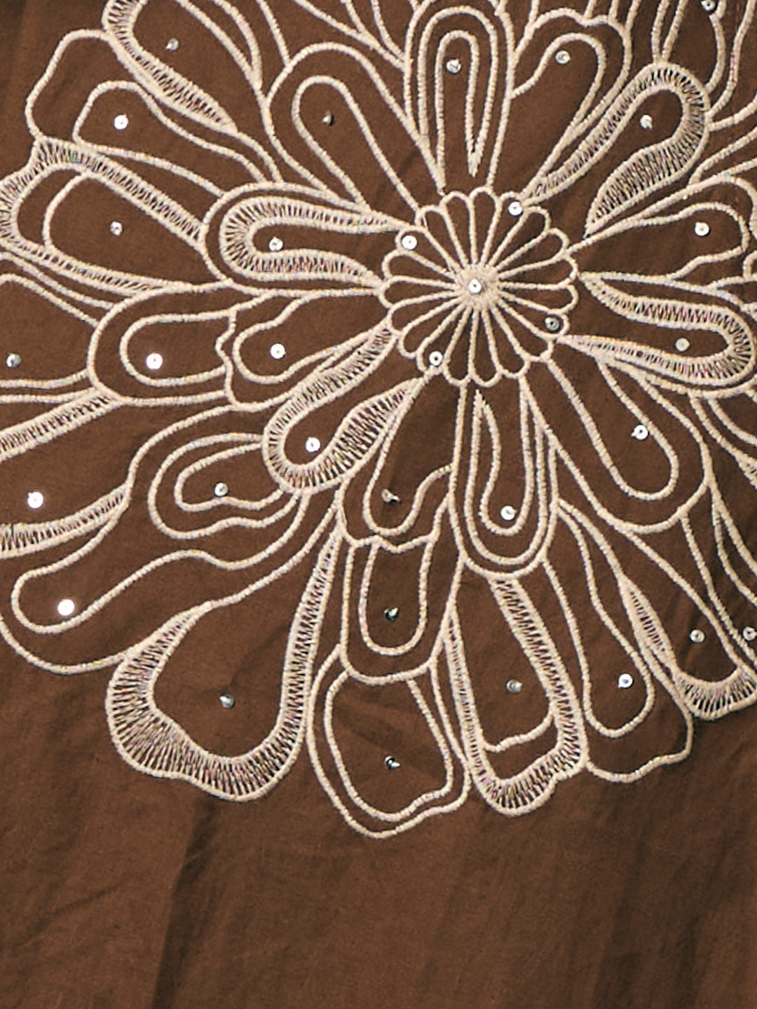 Solid Floral Embroidered A-Line Co-ord Set - Brown