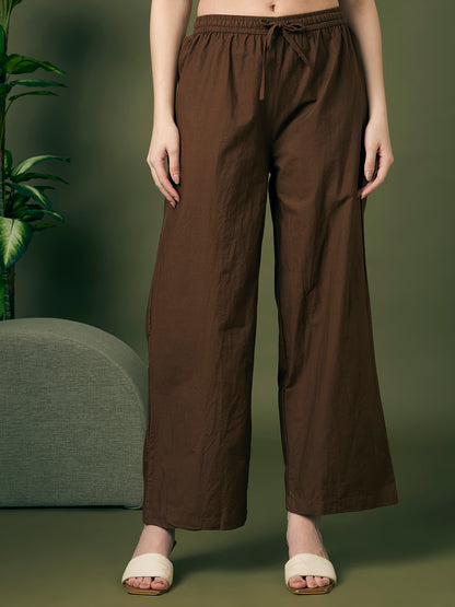 Solid Floral Embroidered A-Line Co-ord Set - Brown