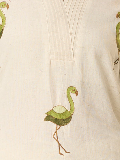 Solid Ostrich Threadwork Embroidered A-Line Co-ord Set - Off White