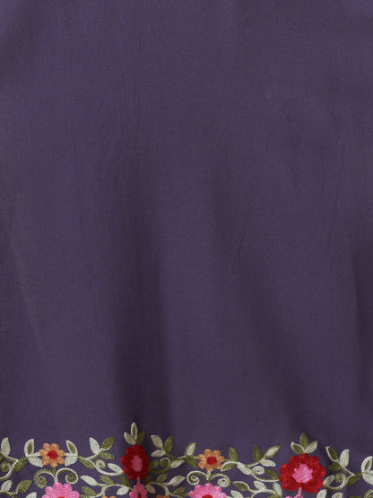 Solid Floral Embroidered Straight Fit Kurta - Lavender