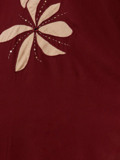 Abstract Floral Printed Kantha Work Straight Fit Co-ord Set - Rust