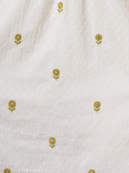 Solid Cotton Dobby Floral Embroidered A-Line Co-ord Set - White
