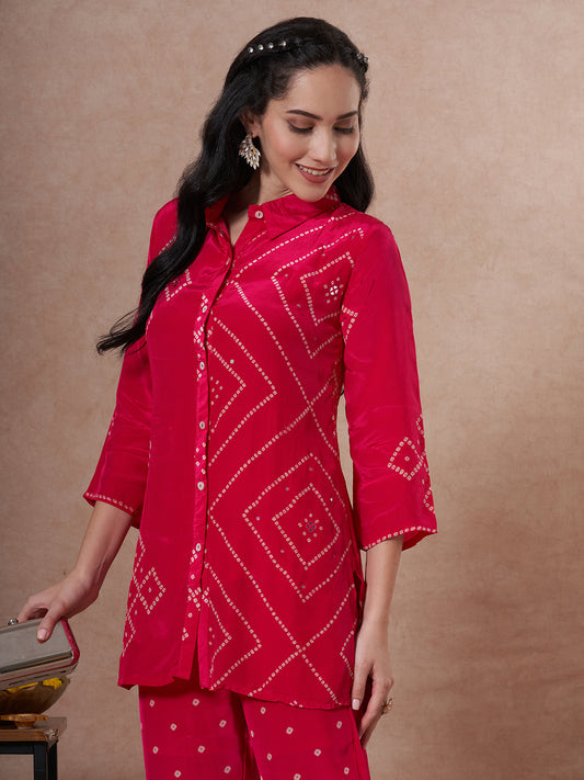 Bandhani Printed Straight Fit Co-ord Set - Red