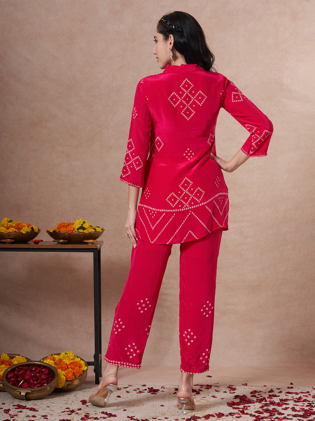 Bandhani Printed Straight Fit Co-ord Set - Red