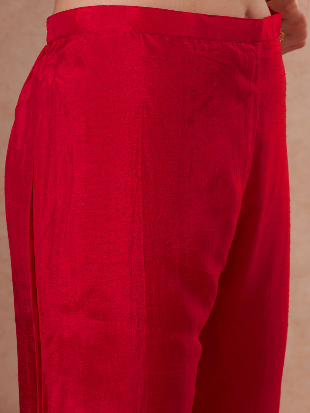 Solid Ethnic Embroidered Straight Kurta with Pant & Dupatta - Rani