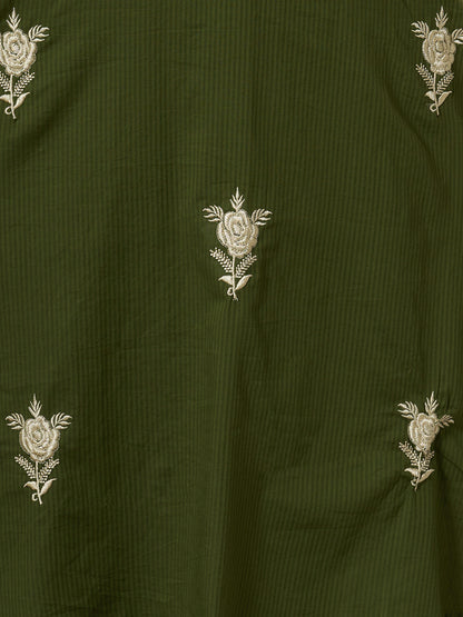 Solid Floral Embroidered A-Line Kurta with Palazzo and Dupatta - Green